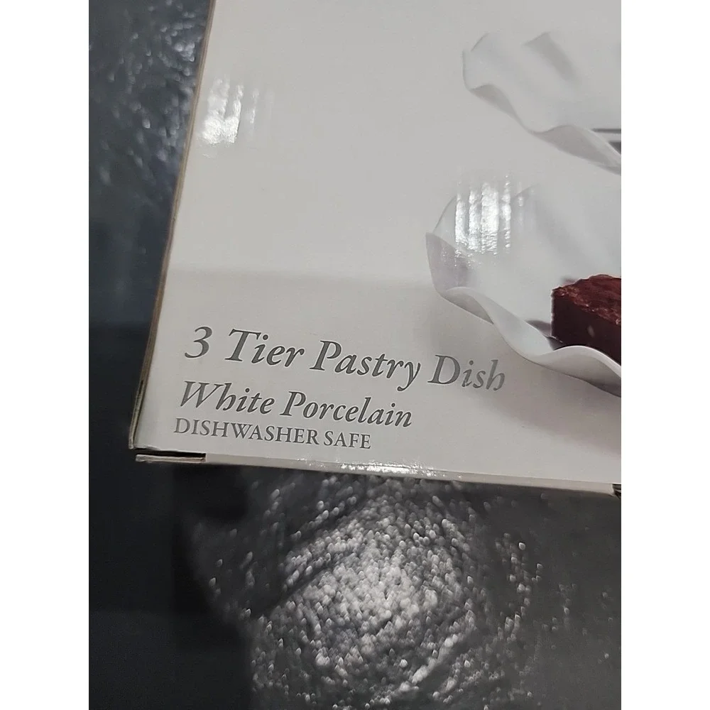 Home Essentials 3 Tier Pastry Dish Unisex OS White Scalloped Porcelain Server